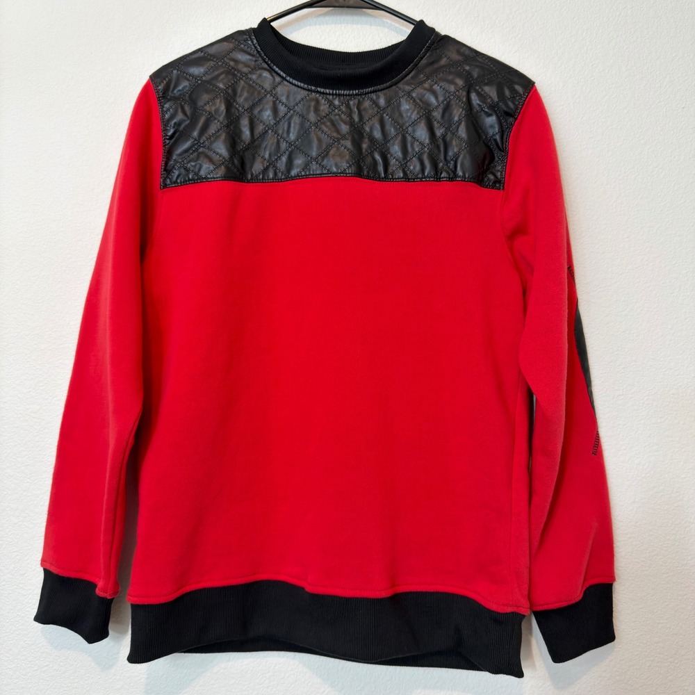 Southpole Sweatshirt Boys XL Red‎ Black Quilted Faux Leather Accents Excellent - Picture 10 of 10